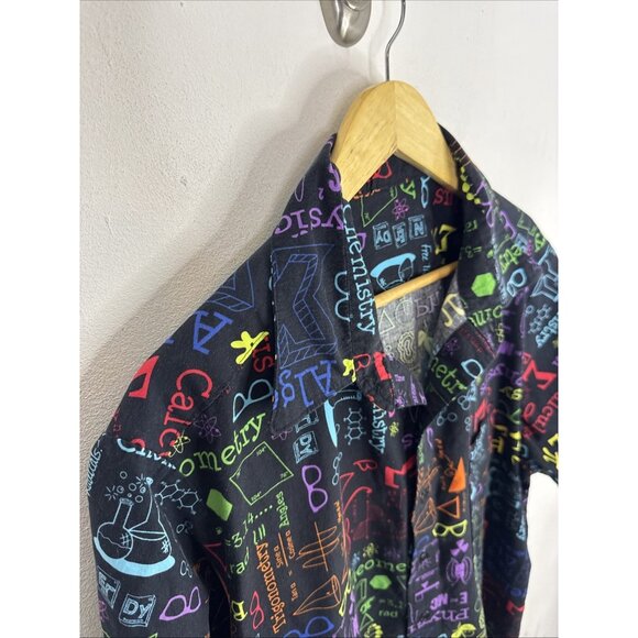 Novelty Science Math Print Button Front Shirt Black Multicolor Men’s XXL STEM - Picture 3 of 4